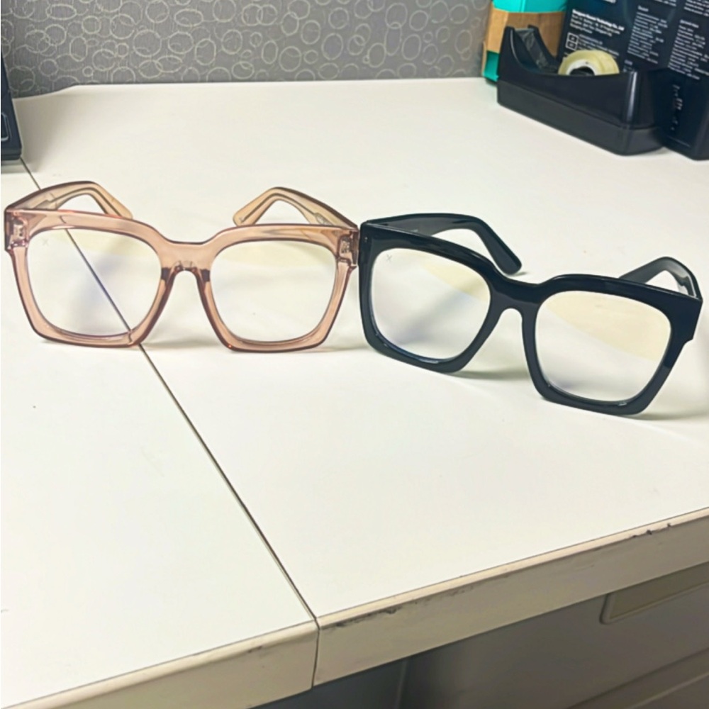Trendy Square Frame Glasses Set - Black and Pink